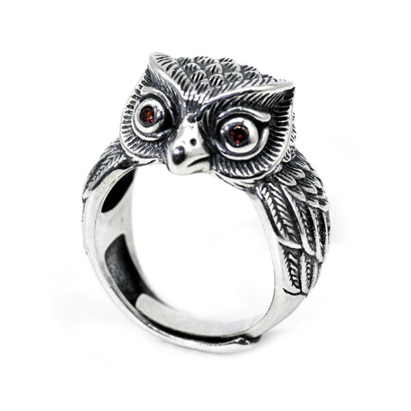 Adjustable Trendy Sterling Silver Owl Ring