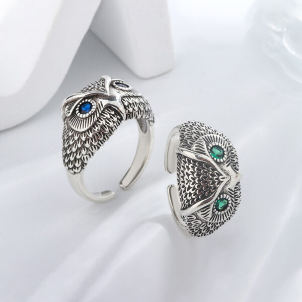 Luxury Sterling Silver Owl Zircon ​​Adjustable Rings - Image 6