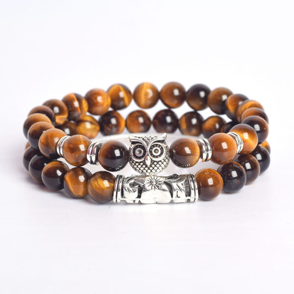 Owl Rosary Natural Lava Tiger Eye  Stone Bangles Bracelets 