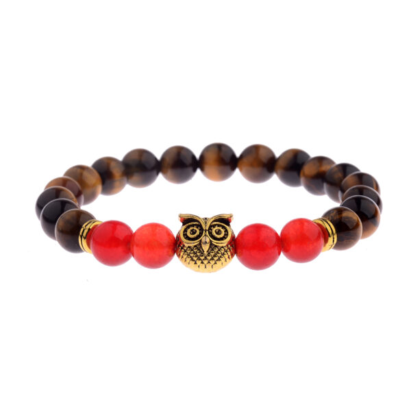 Elastic Braided Natural Stone Owl Bracelet