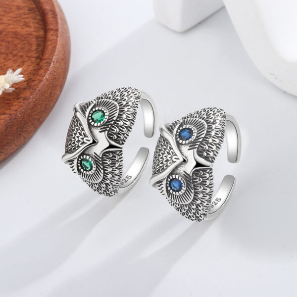 Luxury Sterling Silver Owl Zircon ​​Adjustable Rings - Image 8